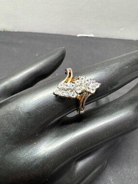 14KT HGE Gold Plated Cluster Diamond Ring Size 7 Elegant Statement Jewelry